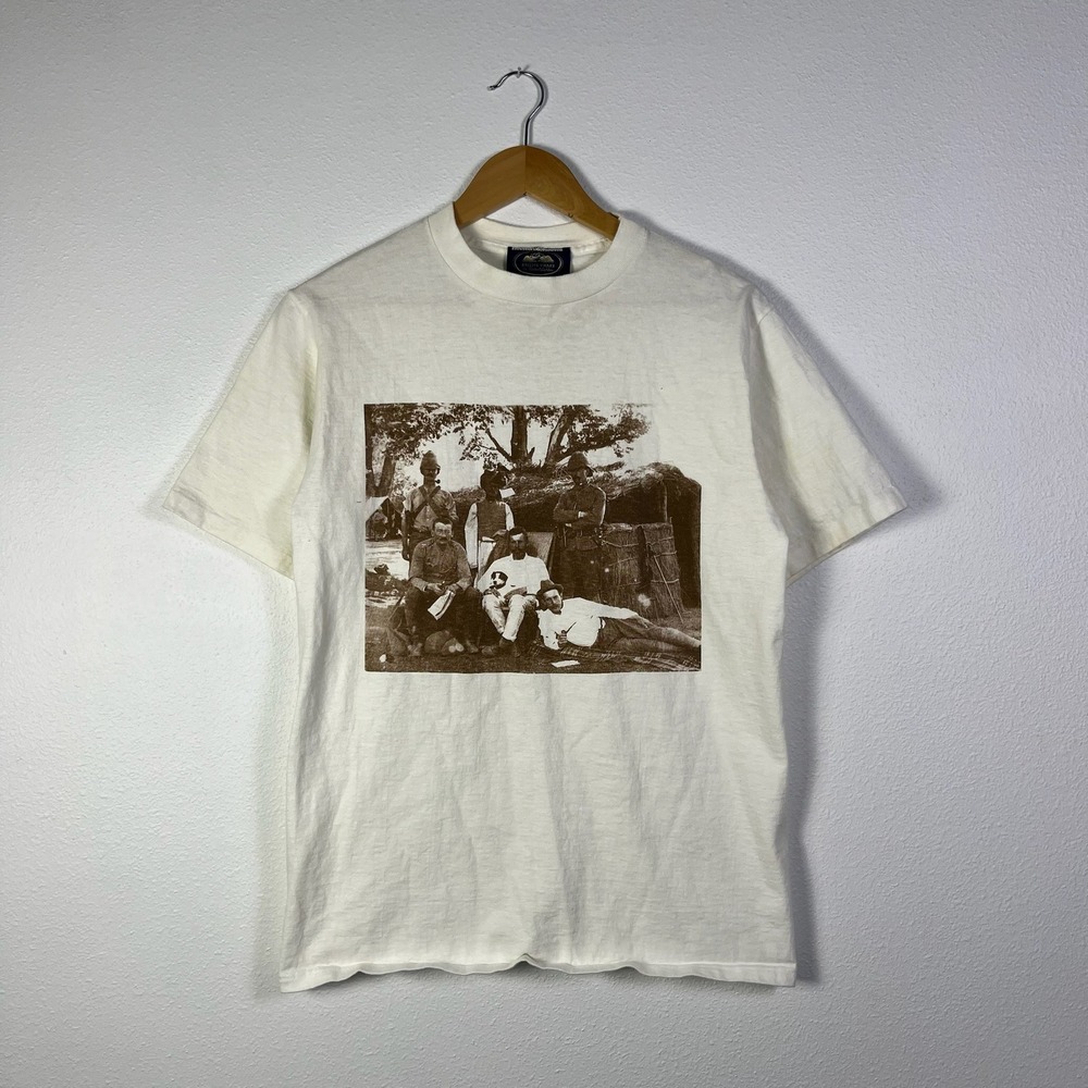 British Khaki Graphic T-Shirt Mens Medium White Good Vintage Military Sepia Tee